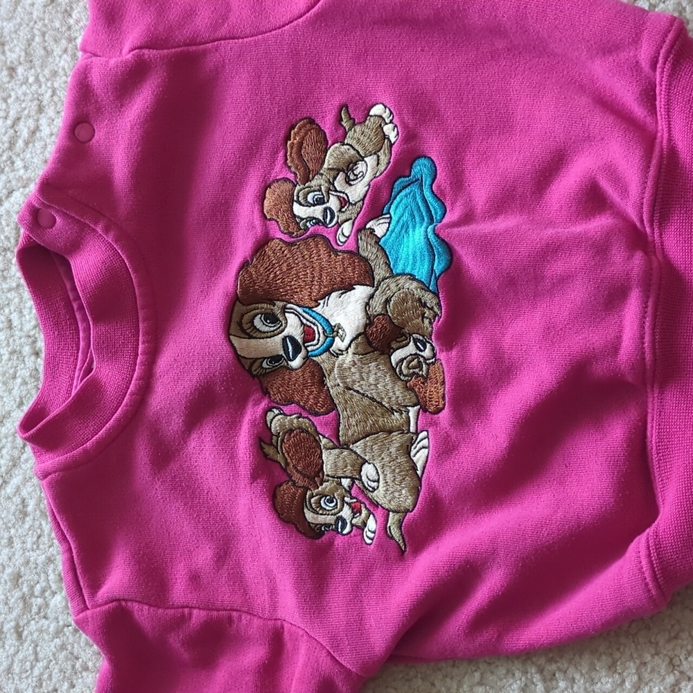 Vintage Disney Fuchsia Sweatshirt with Lady and the Tramp Design Embroidery